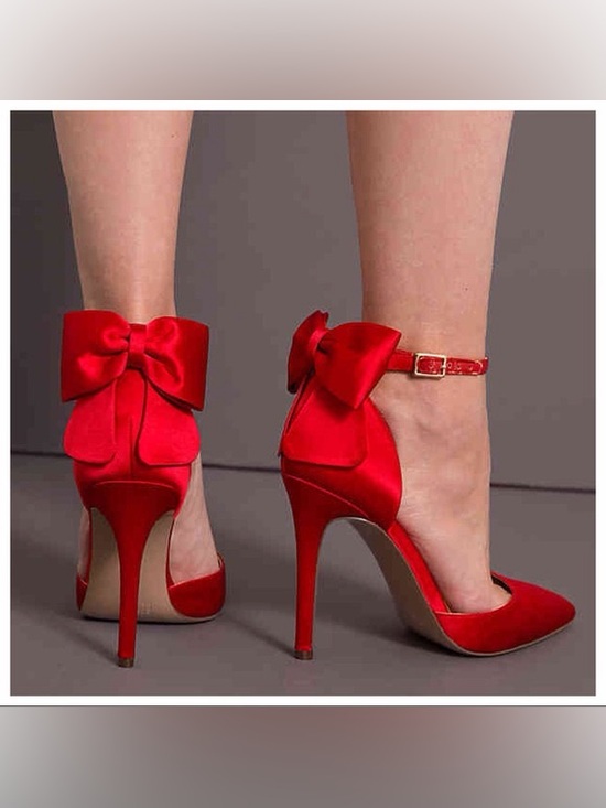 Jessica Simpson Shoes - Jessica Simpson Bow Red Satin Pointed-Toe Ankle-Strap Heels with Bow Size 8